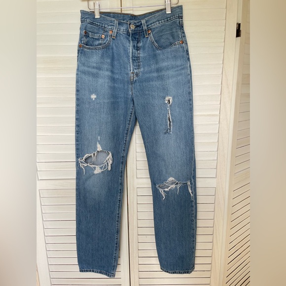 Levi's Denim - Levis 501 P Womens Distressed Medium Wash  Jeans Size 26 x 30 Button Fly